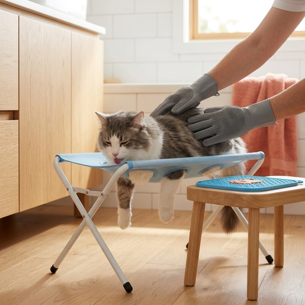 Sammenleggbart badestativ for hund og katt